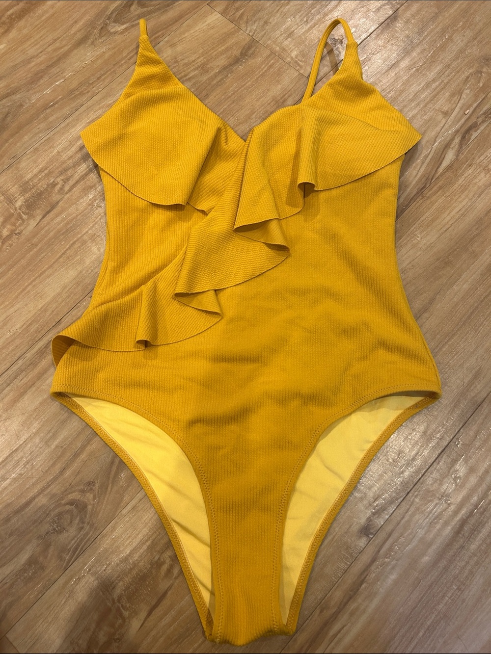 Ruffled One-Piece Swimsuit in Mustard Yellow